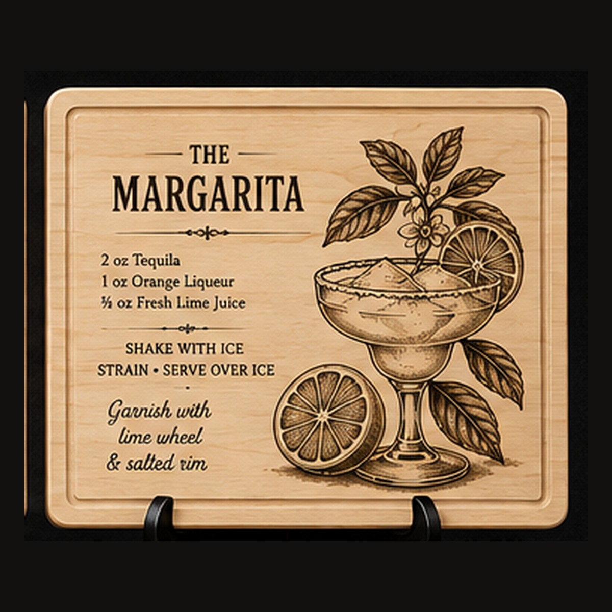Margarita Cocktail Recipe Board | Laser Engraved Maple or Cherry Bar Board | Juice Groove Cutting Board | Home Bar Decor | Bartender Gift